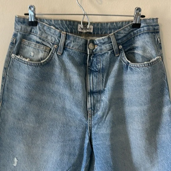 Zara Blue Straight Fit Jeans with Distressing - Size 12 - Picture 4 of 8